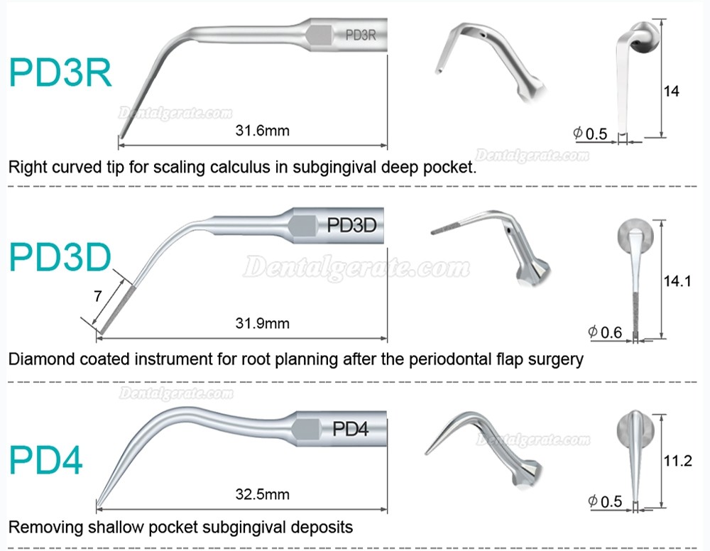 10 Stück Refine® UltraschallScaler Piezo Spitzen für Parodontologie PD2L PD2LD PD2R PD2RD PD5 PD6 PD7 PD8 PD10 (Kompatibel mit SATELEC NSK DTE GNATUS)