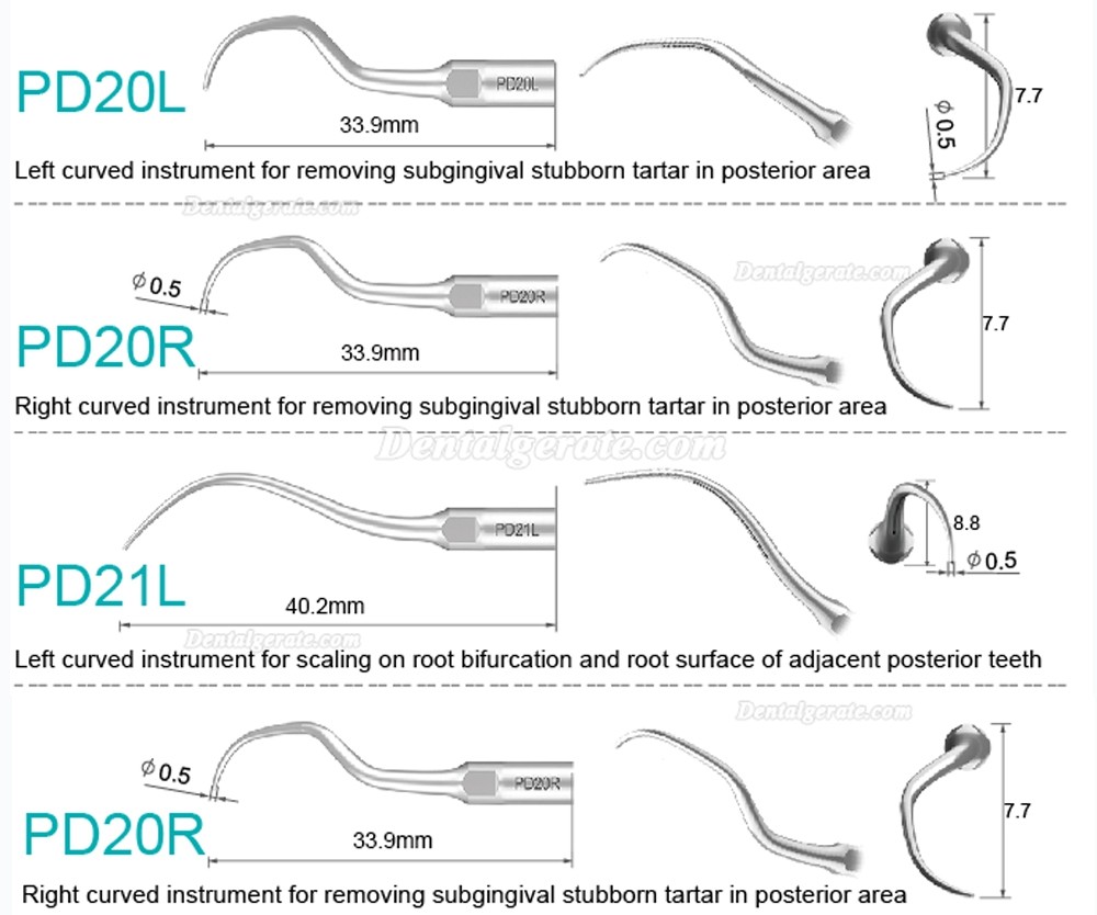 10 Stück Refine® UltraschallScaler Piezo Spitzen für Parodontologie PD2L PD2LD PD2R PD2RD PD5 PD6 PD7 PD8 PD10 (Kompatibel mit SATELEC NSK DTE GNATUS)
